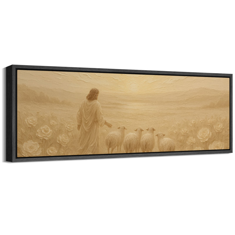 «Jesus Gissant Guking His Sheep Through a Peaceful Neutral Landscape Extra Large», reproduction d'art sur toile encadrée