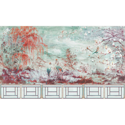 Panneau mural métallique L 10 pi x l 204 po Blossom Chinoiserie