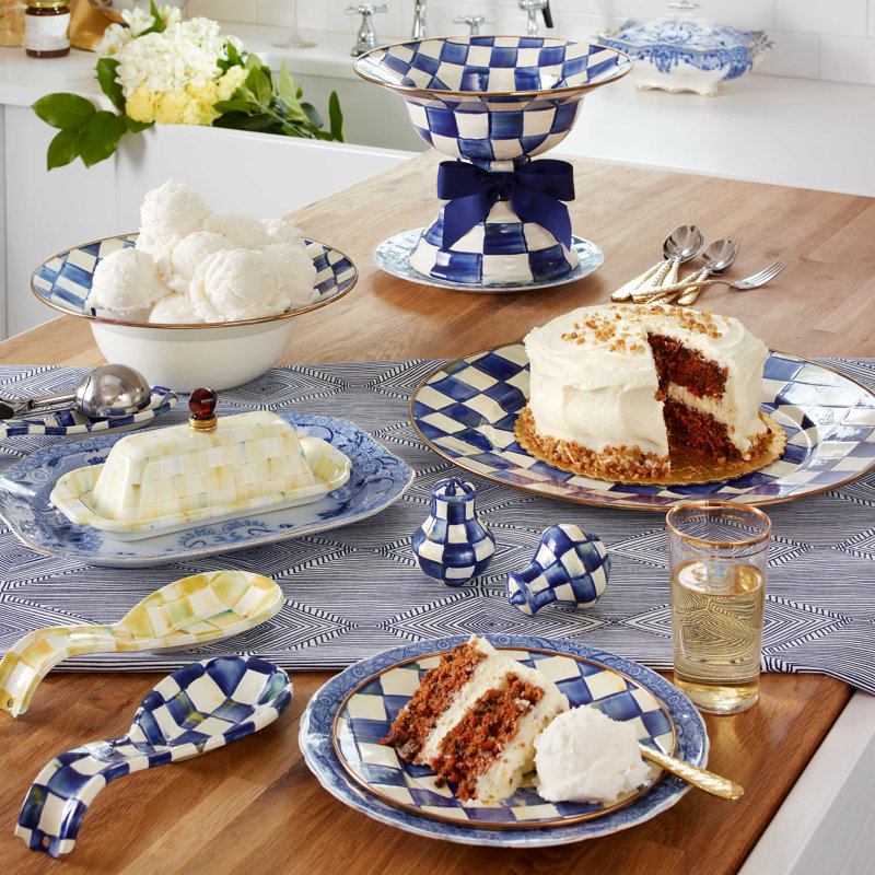 Blue and White Checkered Enameled Spoon Rest