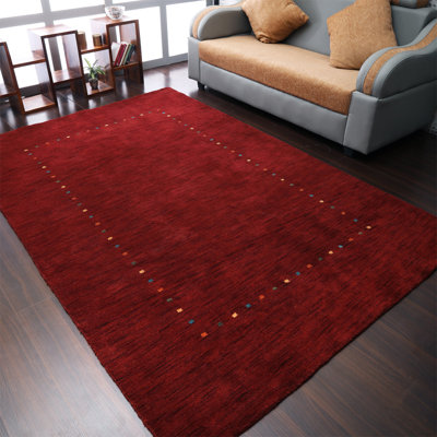 Hand Knotted Loom Wool Eco-Friendly Area Rugs -Rectangle, Dark Red Color, Plain Solid Design, High Pile Thick Handmade Anti Skid Area Rugs for Living Room, Bed Room