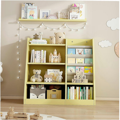Bibliothèque de jouets jaune en bois