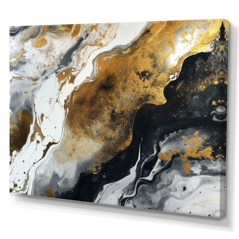 Or noir veines de couleur I - impressions abstraites d'art mural, Toile tendue, H 12 po x l 20 po x P 1 po