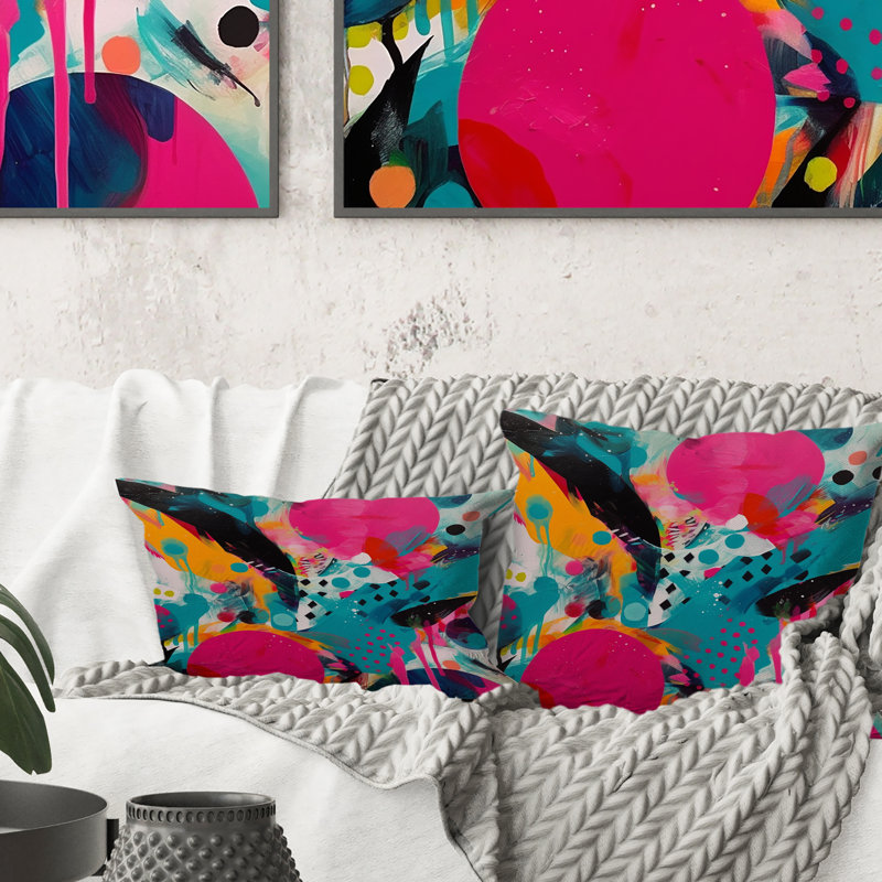 Pink And Turquoise Abstract Enigma I - Abstract Printed Throw Pillow