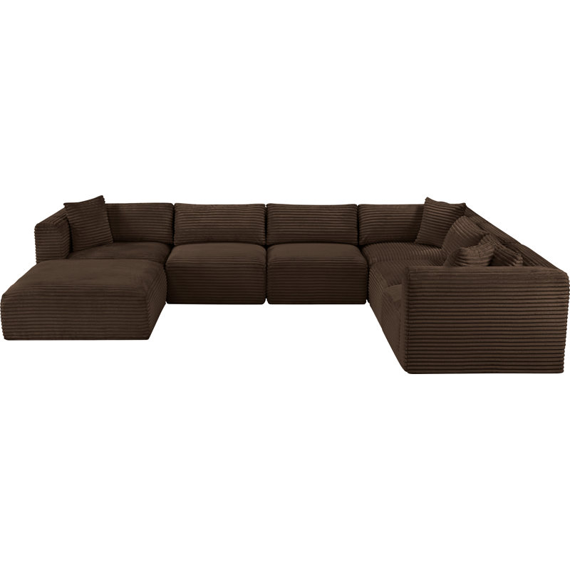 Canapé modulaire Carmean, Velours côtelé texturé brun, 3 Armless, 3 Corner, 1 Ottoman