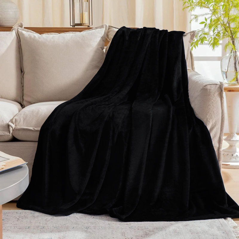 Faux Fur Reversible Fleece Throw Blanket – Soft & Cozy, Double (4'6), Black