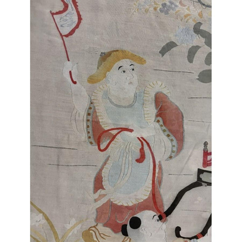 1920s Beige Field Artistic East Asian Heritage Antique Japenese Kesi Woven Rug 5'0" x 9'0"