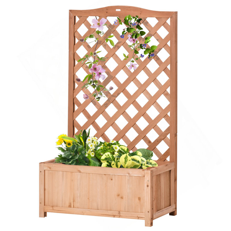 Outsunny Wooden Raised Garden Bed With Trellis, 46" Planter Box, To Grow Vegetables, Herbs, And Flowers For Backyard, Patio, Brown
