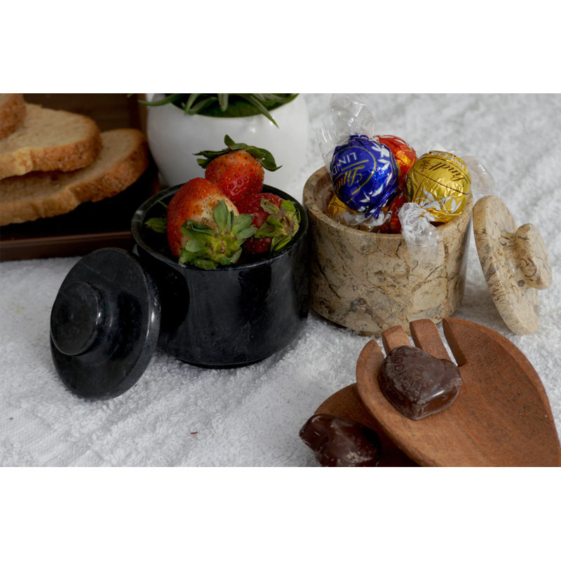 Handmade Marble Salt Sellar Set Of 2 Lidded