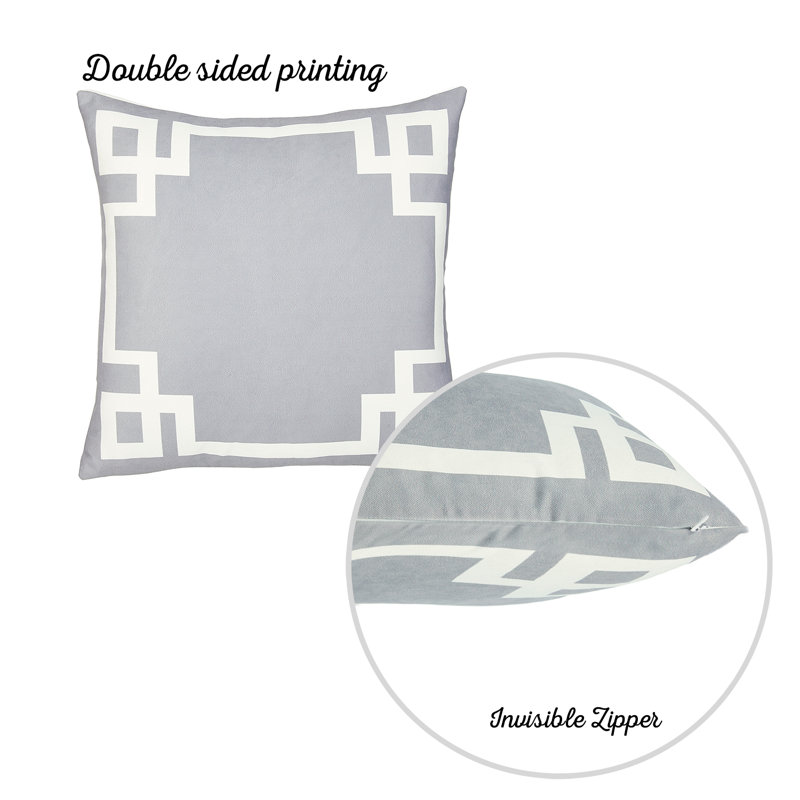 Geometric Gray and White Polyester Square Throw Pillow Set
