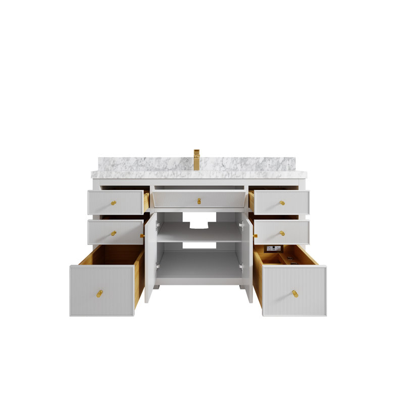 60'' White Single Bathroom Vanity with Marble Top