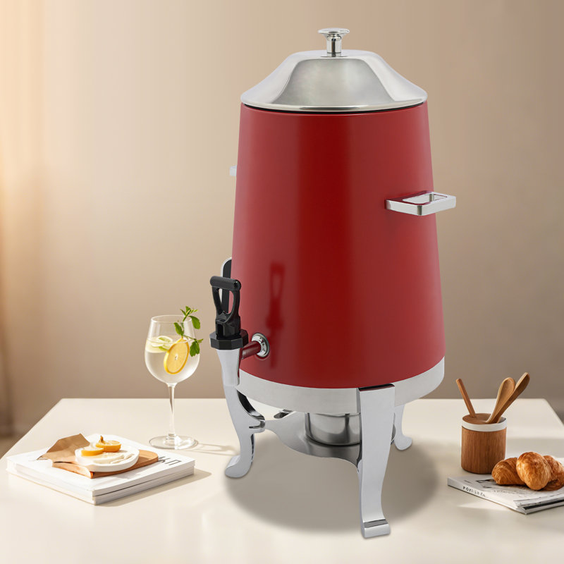 Distributeur de thé à boisson chaude en acier inoxydable 3,4 gallons avec support et support à carburant, Rouge