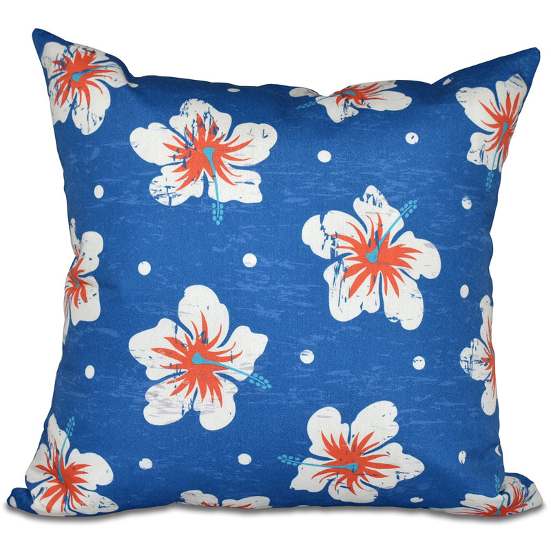 Coussin Hibiscus, H 18 po x l 18 po, Bleu