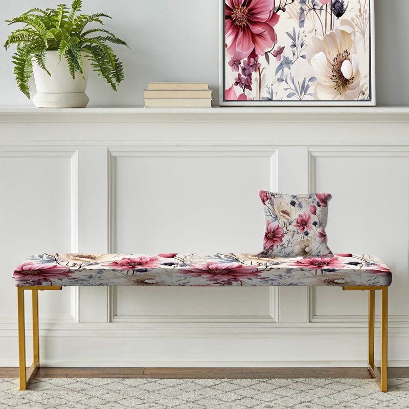 Banc floral rembourré or, Pink And Beige Wildflower Paradise I