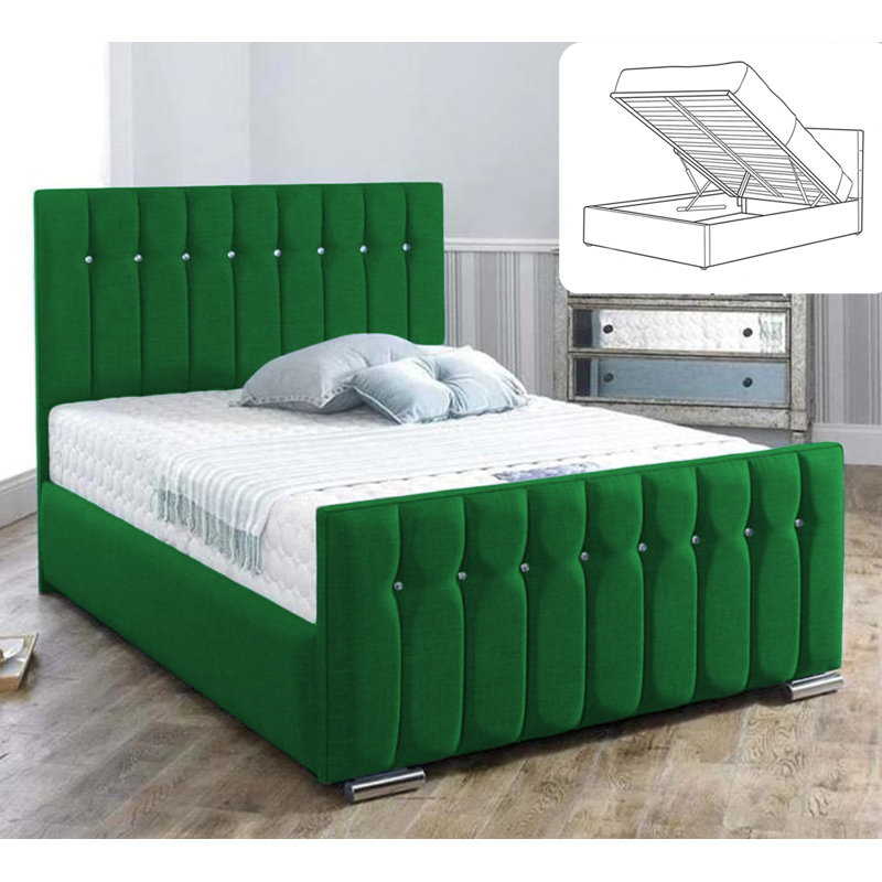 Upholstered Ottoman Storage Bed, Emerald Green, Small Double (4')