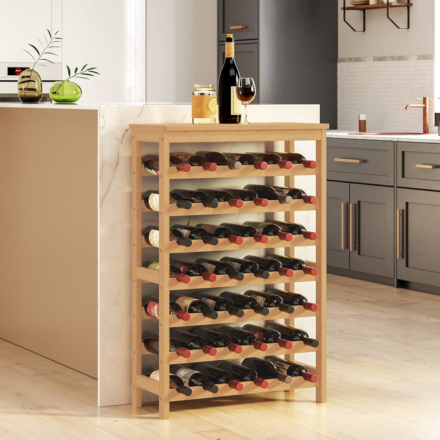 Étagère à Vin En Bambou Relaxdays - Pour 6 Bouteilles, Rangement Horizontal, Design Arqué Naturel - 11