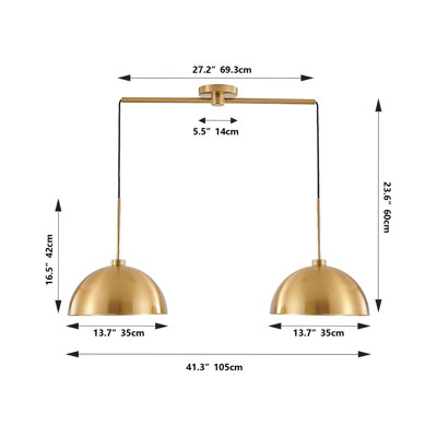 Double luminaire suspendu de 41 po de style cuivre industriel moderne - Plafonnier réglable avec finition brillante pour la salle à manger, la cuisine ou le salon - Luminaire élégant et durable (sans ampoules)