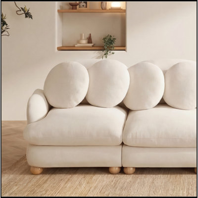 Comfy Chenille Loveseat Sofa 3 Seater Deep Seat with 4 Throw Pillows Movable Ottoman Solid Wood Frame