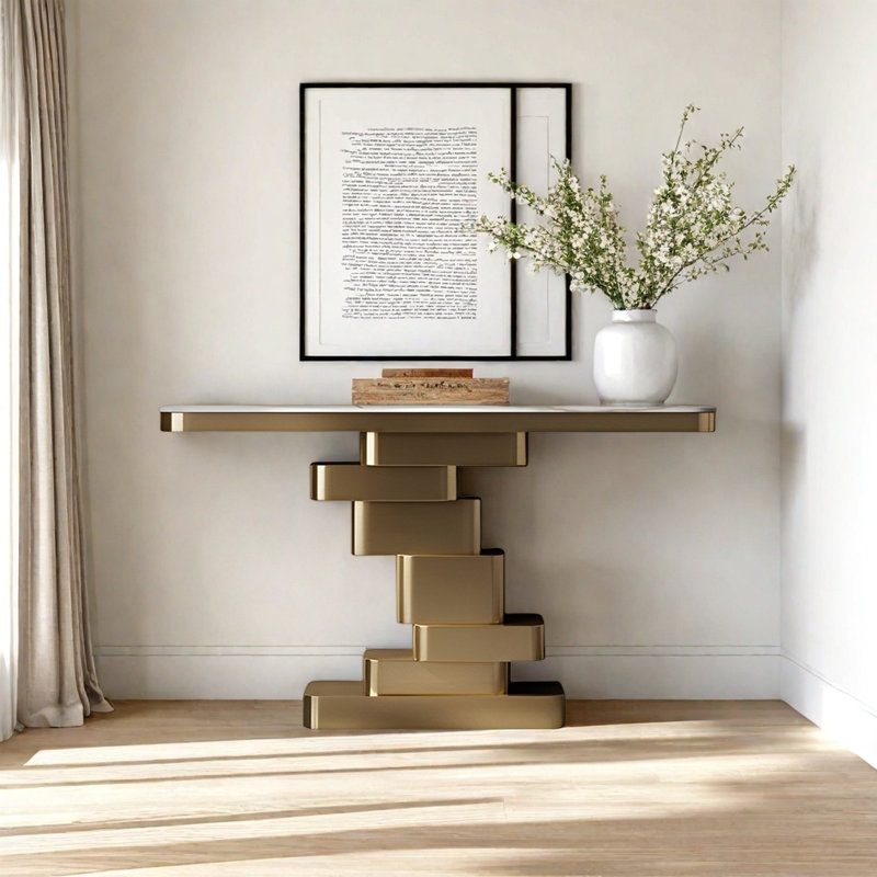 Console Modern Minimalist Luxury Art, Or champagne, H 33,46 po x l 55,12 po x P 13,78 po