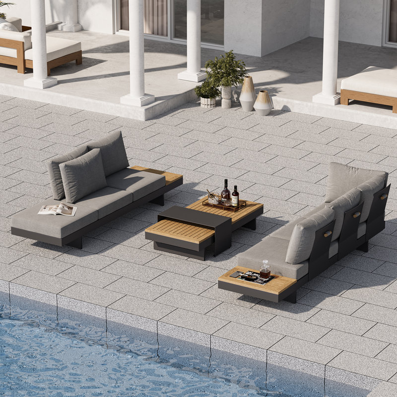 Modular Garden Sofa Set, L Shaped Garden Sofa & Coffee Table Patio Corner Group Set for Modern Garden, Grey