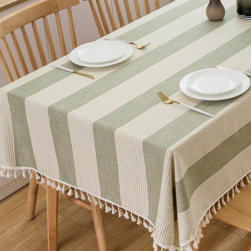 Nappe en coton à rayures pour table rectangulaire à 6 pieds (86 po x 55 po)