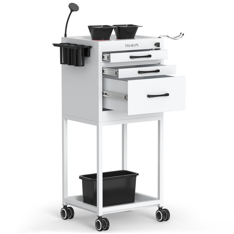 Mobile Utility Cart with Lockable Drawers, White