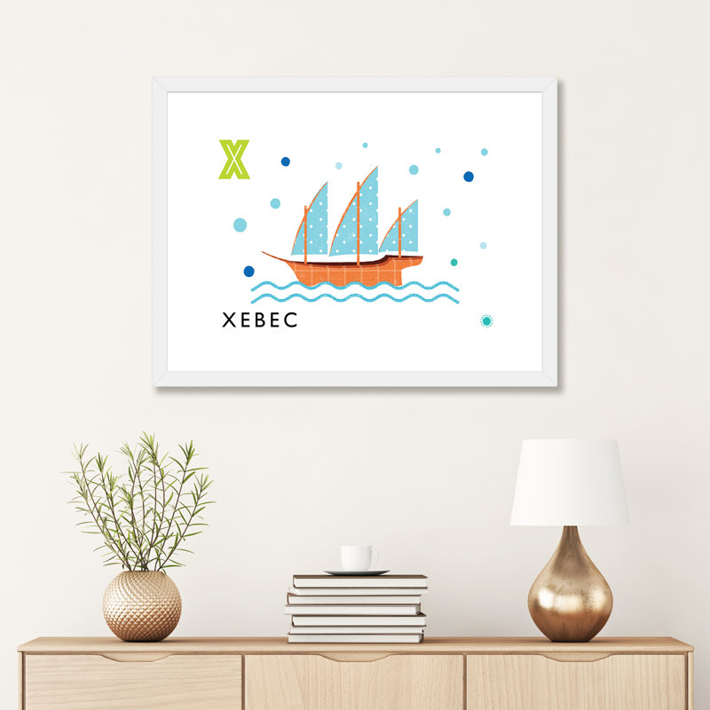 «X is for Xebec» - impression, Papier encadré blanc, Blanc, H 24 po x l 32 po x P 1 po