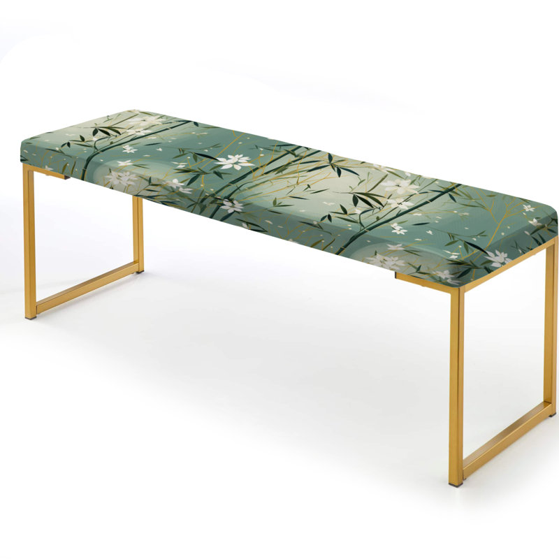 Bamboo Zen Haven II - Oriental Upholstered Gold Bench