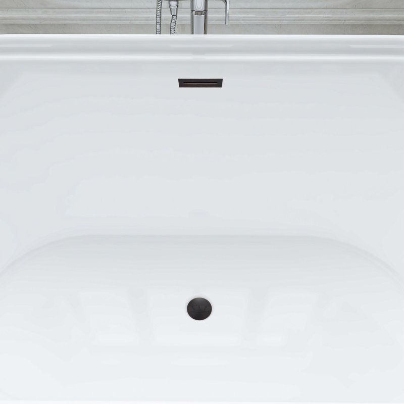 59" x 30" Freestanding Soaking Acrylic Bathtub, White/Oil Rubbed Bronze