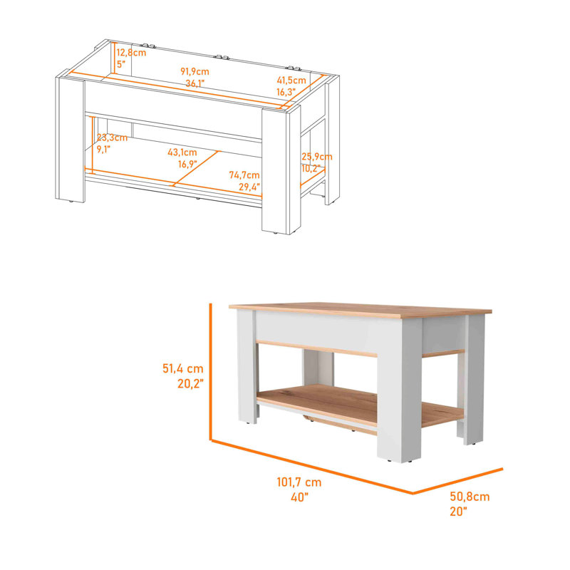 Banc de jonquille, plateau relevable et panneau inférieur, Blanc