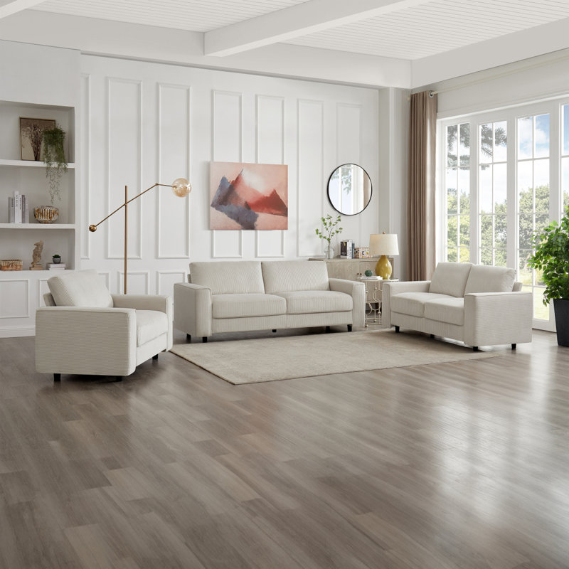 Ensemble de canapé modulaire en velours côtelé de style moderne minimaliste 3 pièces, beige, convenant à un usage quotidien
