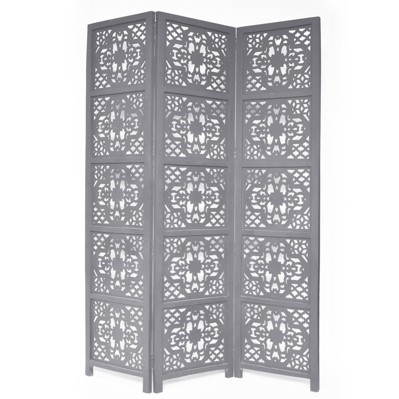 Cloison 3 panneaux en bois massif Goddard, Gris