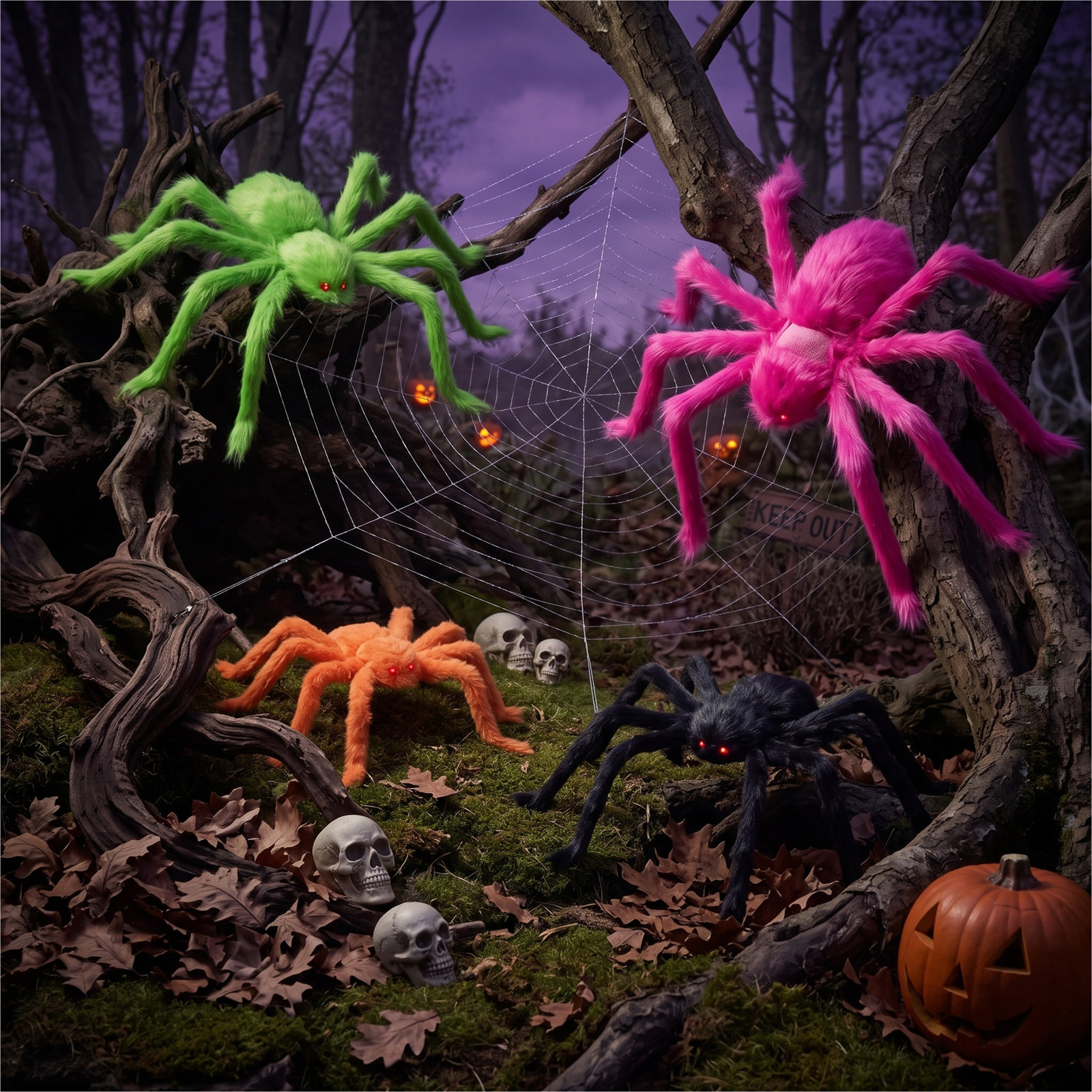 Halloween Giant Fake Hairy Spider, 63-inch, Black, 2Pcs