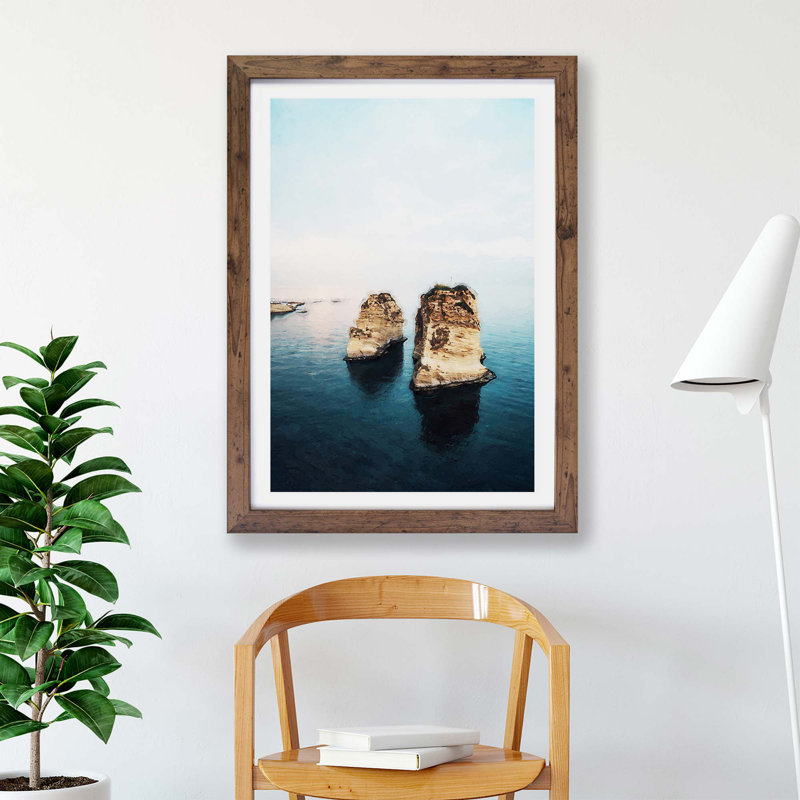 Rock Formation in Beirut Lebanon - Framed Print, 62cm H x 87cm W x 2cm D, Walnut