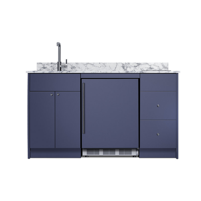 Summit Appliance Caldera Turnkey Kitchen with Cooktop, Refrigerator-Freezer, Sink, and Storage, Blue