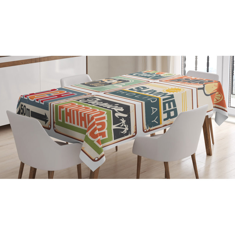 Summer Holiday Camping Beach Sign Boards Tablecloth, 90" L x 60" W