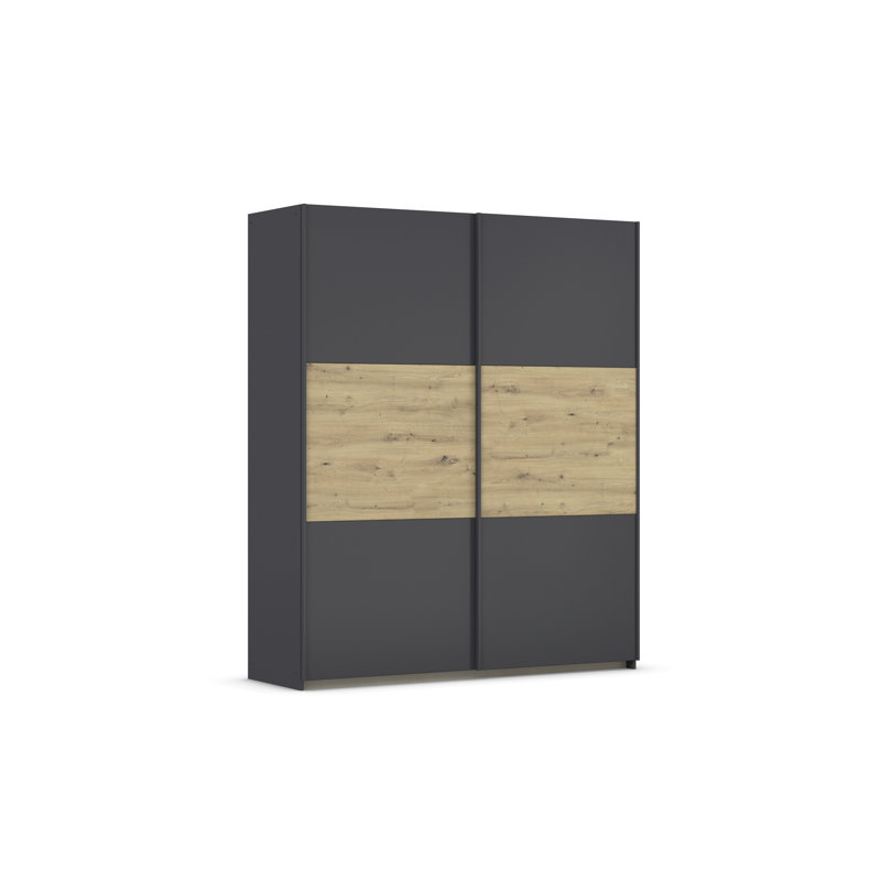 Neo 2 Door Manufactured Wood Wardrobe, 210cm H x 175cm W x 59cm D, Grey metallic/Oak artisan, Basic