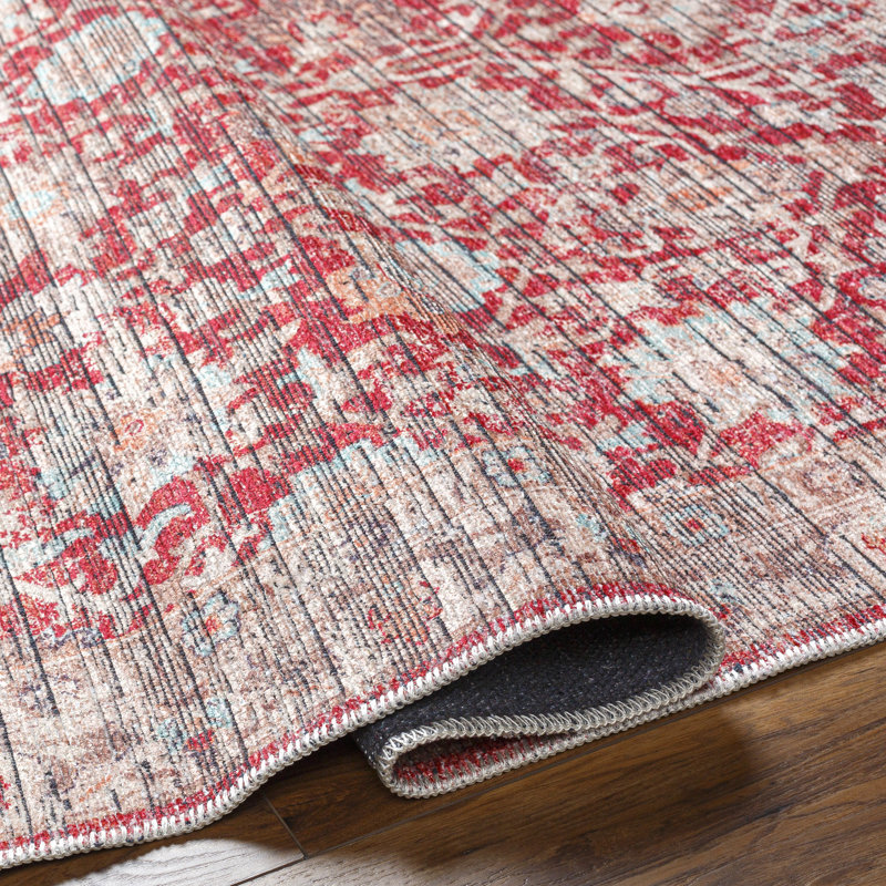 Nina Red Machine Washable Area Rug, Runner 2'5" x 10'