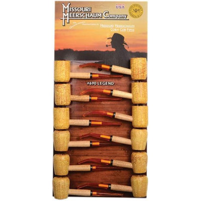 Legend Corn Cob Pipes, Straight Stems, Amber Bit, 12 Pipes Per Pack