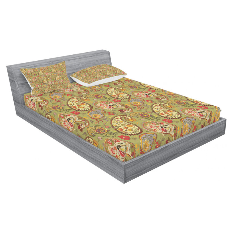 Microfiber Paisley Sheet Set, Queen Sheet Set + Fitted Sheet + 2 Pillowcases