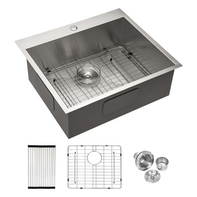 25x22x9 inch Kitchen Sink Drop In 16 Gauge Stainless Steel 25" Single Bowl Topmount Kitchen Sink Basin