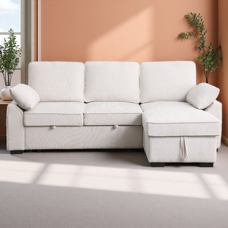 Canapé-lit modulaire réversible en tissu chenille de 91 po de largeur avec méridienne de rangement, table rabattable, porte-gobelets et ports de chargement