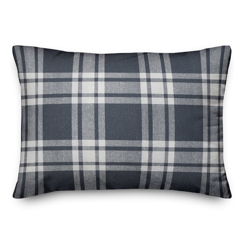 Housse et insert de coussin rectangulaire d'extérieur à carreaux Distress 17, Bleu