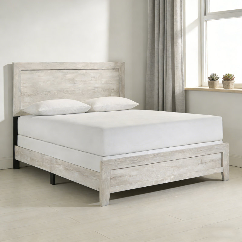 Lit à panneaux très grand avec finition en bois blanchi 1pc, Très grand