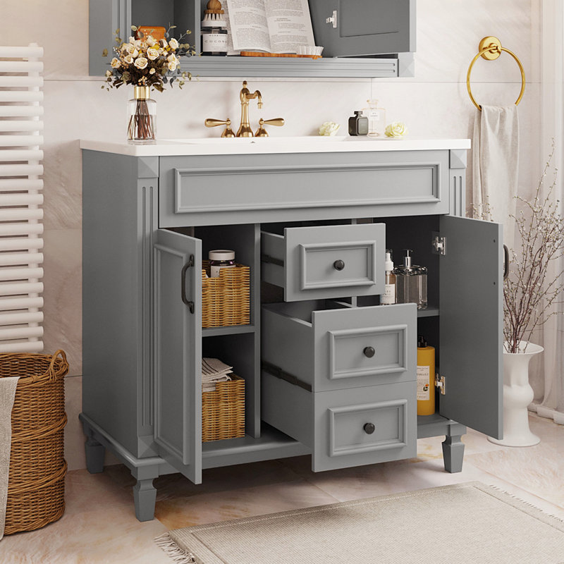 Meuble-lavabo de salle de bain avec lavabo supérieur - Armoire grise de 36 po au design ergonomique pour améliorer votre expérience