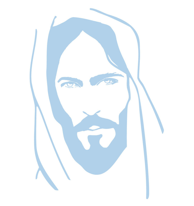 Décalcomanie murale face of jesus, Bleu poudré, H 36 po x l 25 po x P 0,01 po