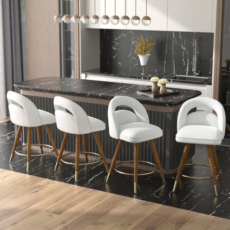 Mercer41 Kokitus Counter Height Bar Stools, 24 Inch Swivel Bar Stools with Backs&Solid Wood Legs