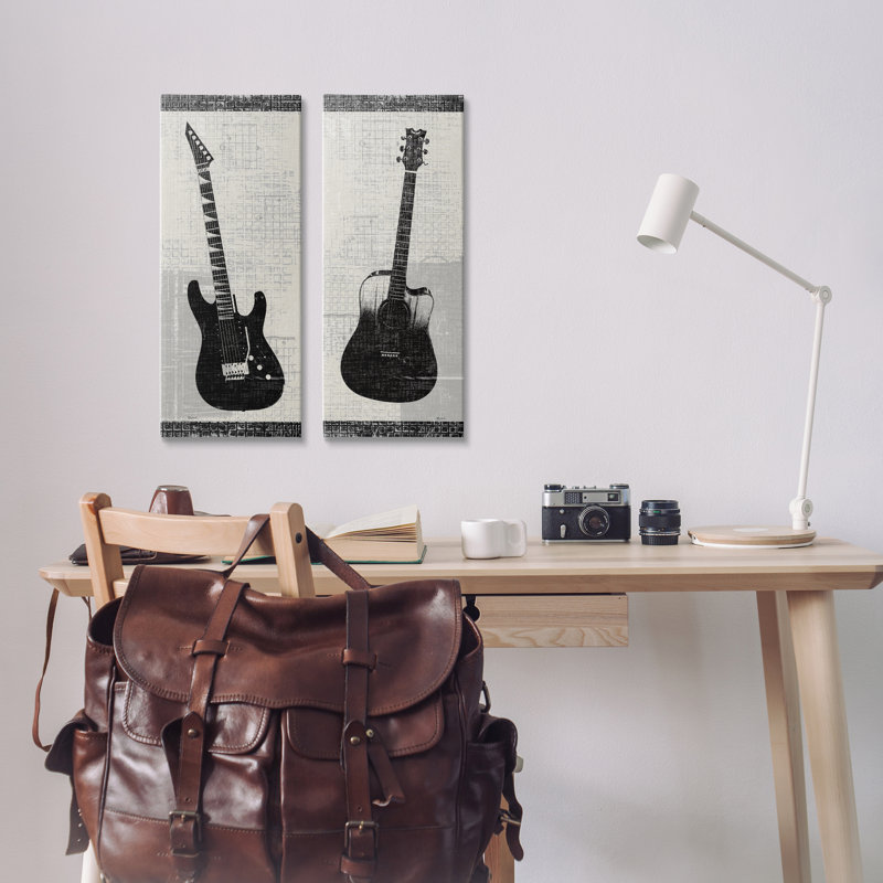 Ensemble de 2 toiles d'art électrique et acoustique par Katrina Craven, H 24 po x l 10 po