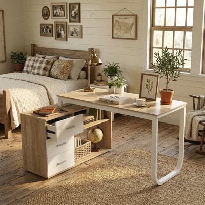 Fort Myers Reversible Multi-Functional Desk with Storage Drawers and Open Shelving