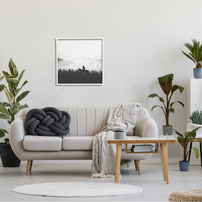 Ba-321 - «Cowboy on Horseback Silhouette» encadré sur bois par Katrina Craven, Giclée encadrée blanc bord de mer