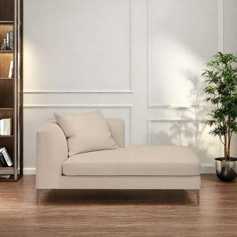 Chaise longue en coton et lin, Face à la gauche, Beige
